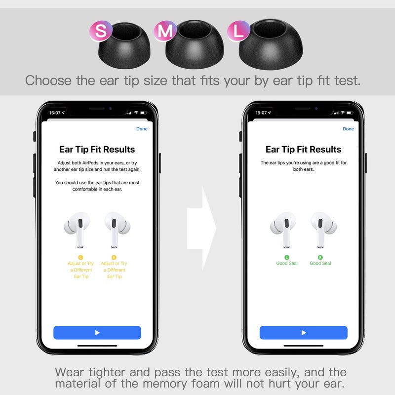 PZOZ 3 أزواج من نصائح الأذن البديلة متوافقة مع Apple AirPods Pro و Pro 2nd (2022)، رغوة الذاكرة لتقليل الضوضاء في الأذن ملحقات نصائح الأذن (تناسب في علبة الشحن) (S/M/L، أسود) - Image 2